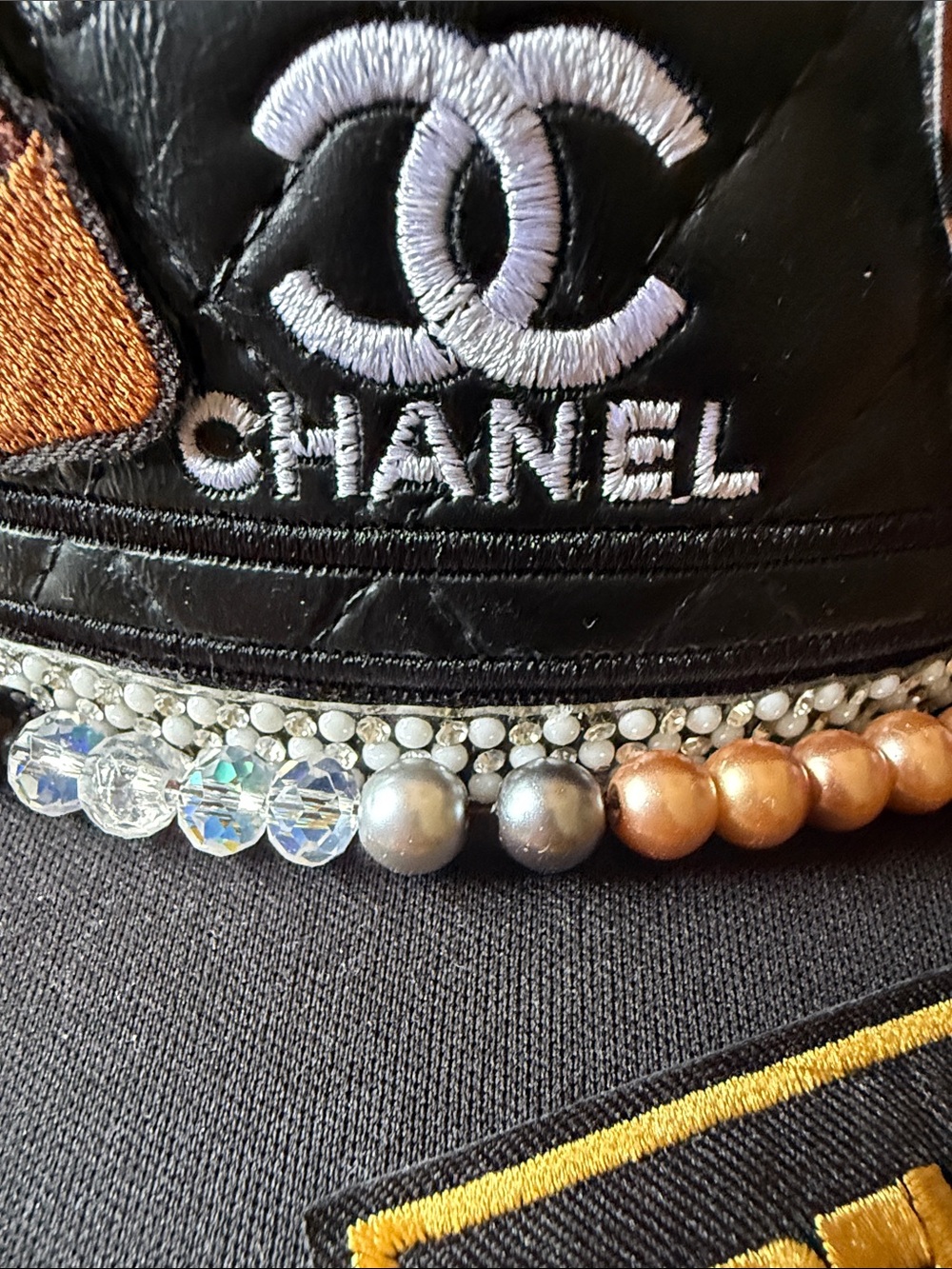 Trucker Hat Black Embellished Beaded Designer Style Patch Cap Handmade - Picture 6 of 6